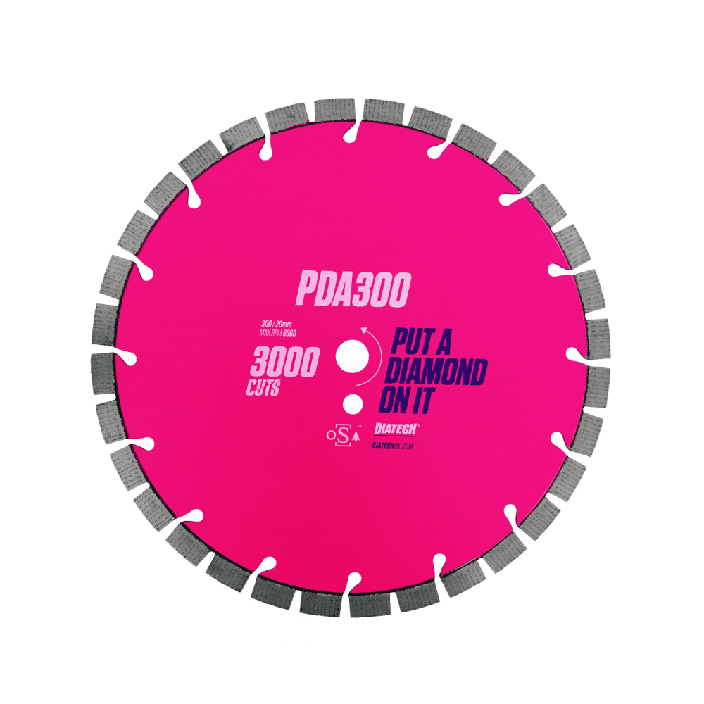 Diatech PDA300 Patterned Diamond Blade for Cutting Reinforced Concrete